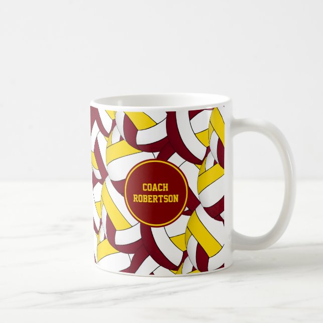maroon gold volleyball team colours coach gift coffee mug (Right)
