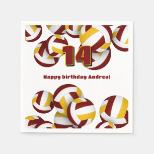 maroon gold volleyballs kids teens birthday party napkin