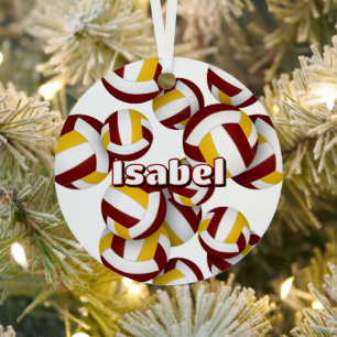 maroon gold volleyballs w athlete name keepsake metal tree decoration