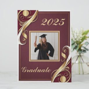 Maroon Gold White Graduation 2025 Invitation