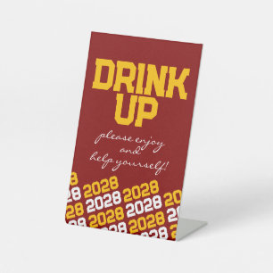 Maroon & Gold Yellow Drink Table Graduation Pedestal Sign