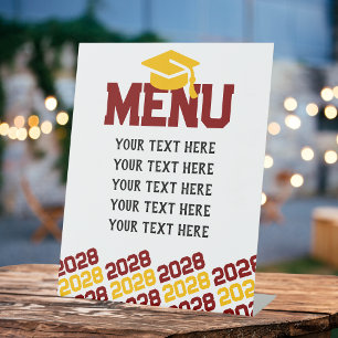 Maroon & Gold Yellow Graduation Menu Party Pedestal Sign