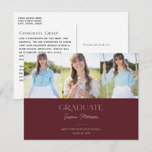 Maroon Graduate Calligraphy Multi Photo Graduation Postcard