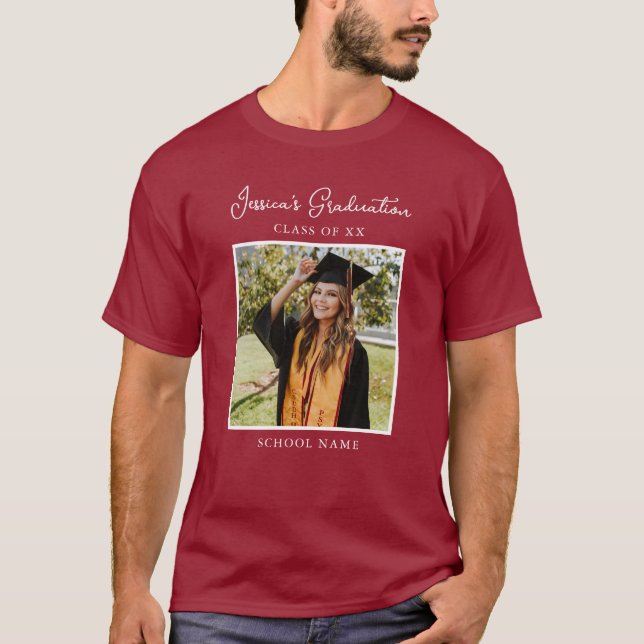 Maroon Graduate Custom Photo Modern Party T-Shirt (Front)
