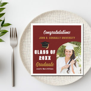Maroon Graduate Photo Arch Custom Graduation Party Napkin