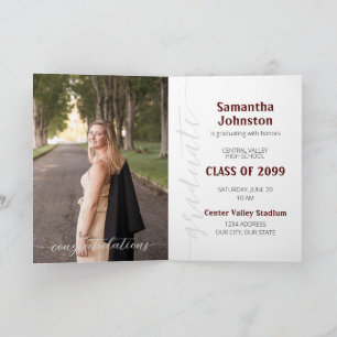 Maroon Graduate Script Modern Photo Invitation