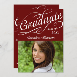 Maroon Graduate Swirly Script Photo Invitation