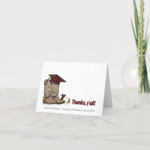 Maroon Graduation Cap and Cowboy Boot Thank You Card