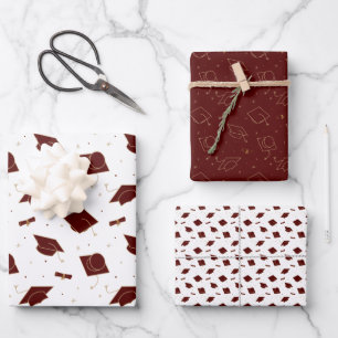 Maroon Graduation Cap Toss Wrapping Paper Sheet