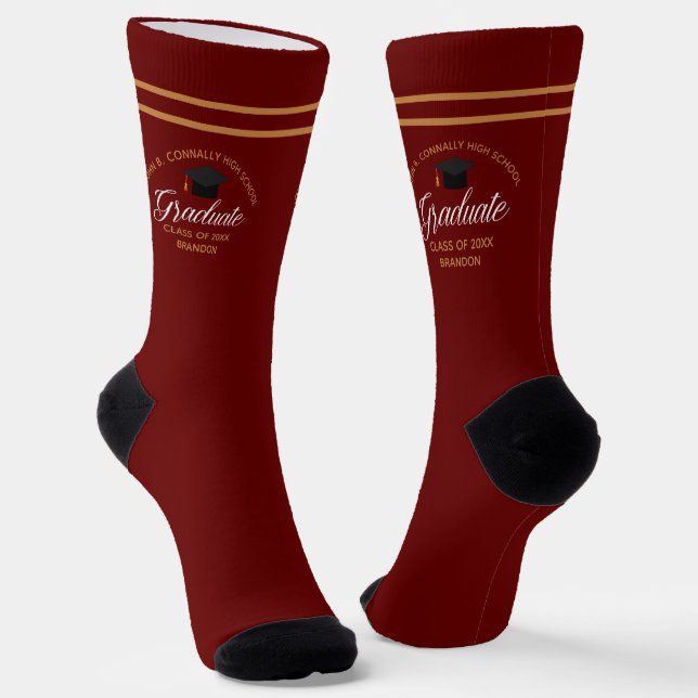Maroon Graduation Custom 2026 Graduate Socks (Angled)