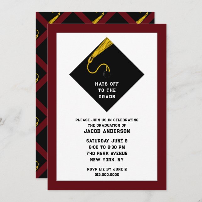 Maroon Graduation Party Invitations (Front/Back)