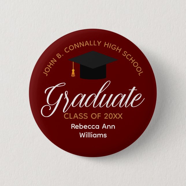 Maroon Graduation Personalised 2025 Graduate 6 Cm Round Badge (Front)