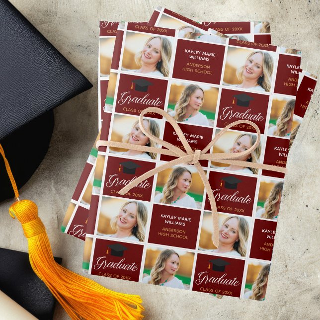 Maroon Graduation Photo 2025 Graduation Custom Wrapping Paper Sheet (Creator Uploaded)
