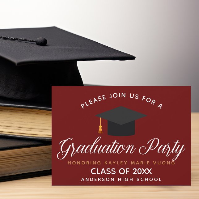Maroon Graduation Typography Custom School Party Invitation (Creator Uploaded)