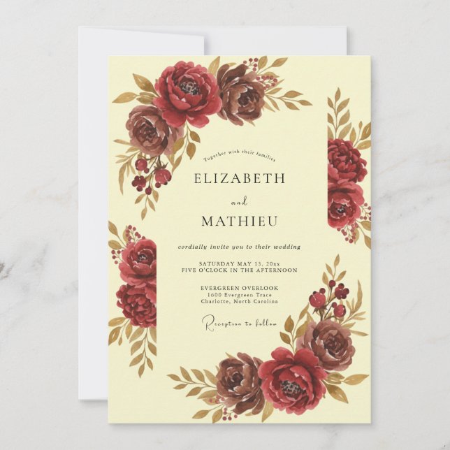 Maroon Grand Autumnal Wedding Invitation (Front)