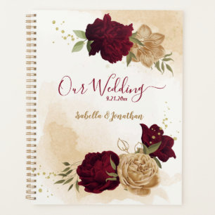 Maroon green beige gold botanical planner