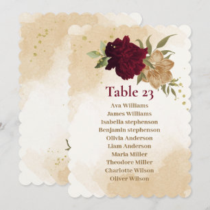 Maroon green beige gold botanical seating chart  invitation