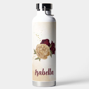 Maroon green beige gold botanical water bottle
