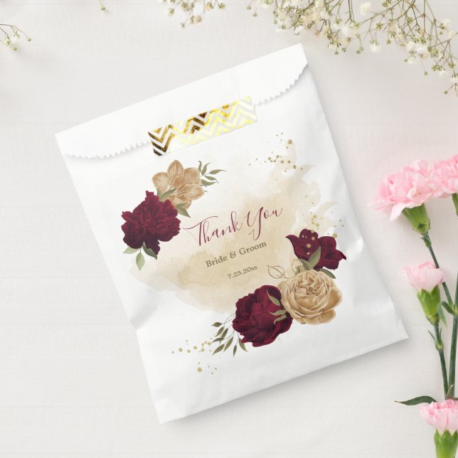 Maroon green beige gold botanical wedding favour bag (Sealed)
