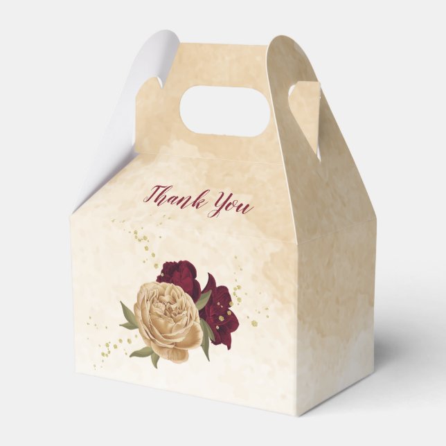 Maroon green beige gold botanical wedding favour box (Front Side)