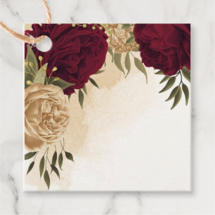 Maroon green beige gold botanical wedding favour tags