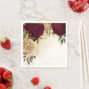 Maroon green beige gold botanical wedding napkin