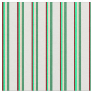 Maroon, Green, Tan, Sea Green & White Stripes Fabric