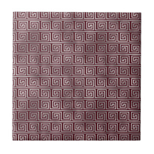 Maroon Grey Ancient Greek Art Elegant Pattern Ceramic Tile