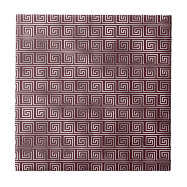 Maroon Grey Ancient Greek Art Elegant Pattern Ceramic Tile (Front)