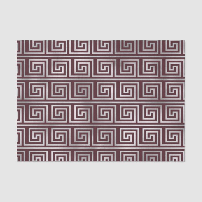 Maroon Grey Ancient Greek Art Elegant Pattern Tissue Paper (Front)