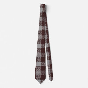 Maroon, Grey, and Taupe Plaid Pattern Tie