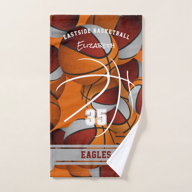 maroon grey basketball team colours athlete name hand towel (Hand Towel)