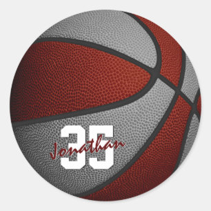 maroon grey boys girls basketball team colours classic round sticker