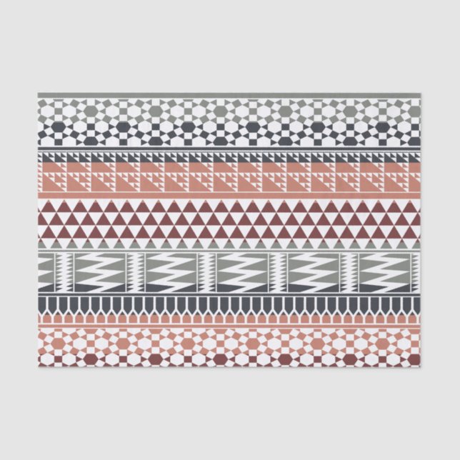 Maroon Grey Geometric Aztec Tribal Print Pattern Tissue Paper (Front)