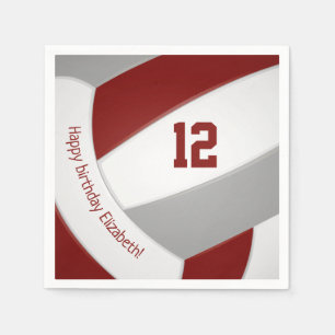 Maroon grey girls boys volleyball party napkin