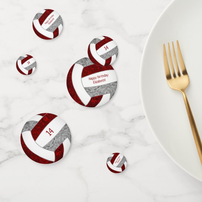 maroon grey girls volleyball birthday personalised confetti (Group)