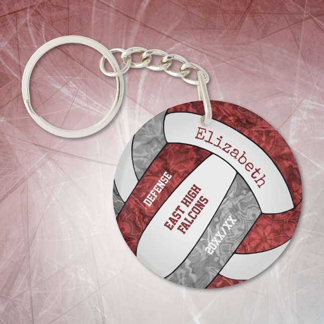 Maroon grey girly sports custom volleyball key ring (Creator Uploaded)