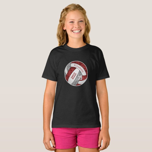 maroon grey girly volleyball team colours T-Shirt (Front Full)