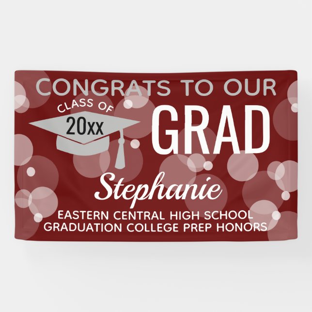 Maroon Grey Modern Bubble Congrats Grad Graduation Banner (Horizontal)
