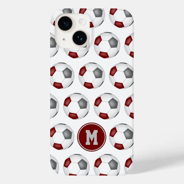 maroon grey soccer balls pattern monogrammed Case-Mate iPhone case (Back)