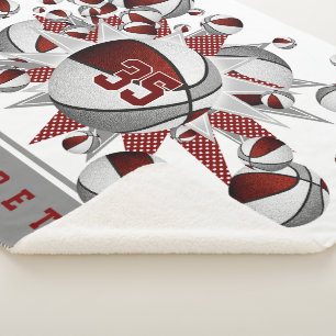 maroon grey sports decor girls basketballs stars sherpa blanket