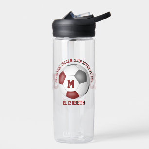 maroon grey team colours personalised soccer  water bottle