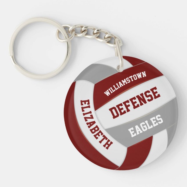 maroon grey team colours personalised volleyball key ring (Front)