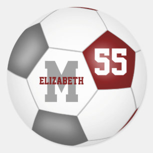 maroon grey team colours soccer ball personalised classic round sticker