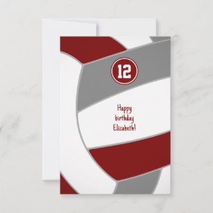 maroon grey volleyball birthday or congratulations card