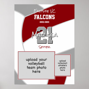 maroon grey volleyball team colours commemorative poster