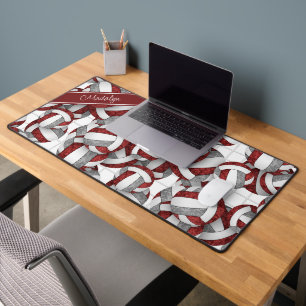 Maroon grey volleyballs pattern personalised desk mat
