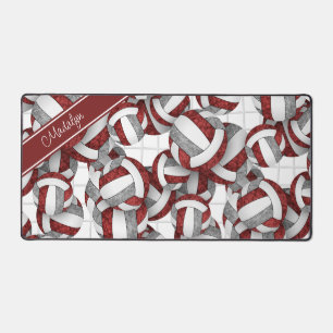Maroon grey volleyballs pattern personalised desk mat