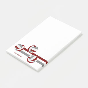 maroon grey volleyballs stripes player name post-it notes