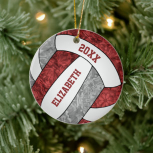 maroon grey white girly sporty keepsake volleyball ceramic ornament